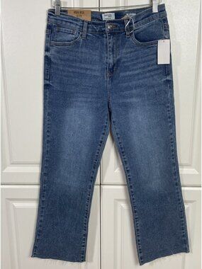 Kensie Jeans Size 8 /29 Savannah High Rise Ankle Flare Med Wash Raw Hem New